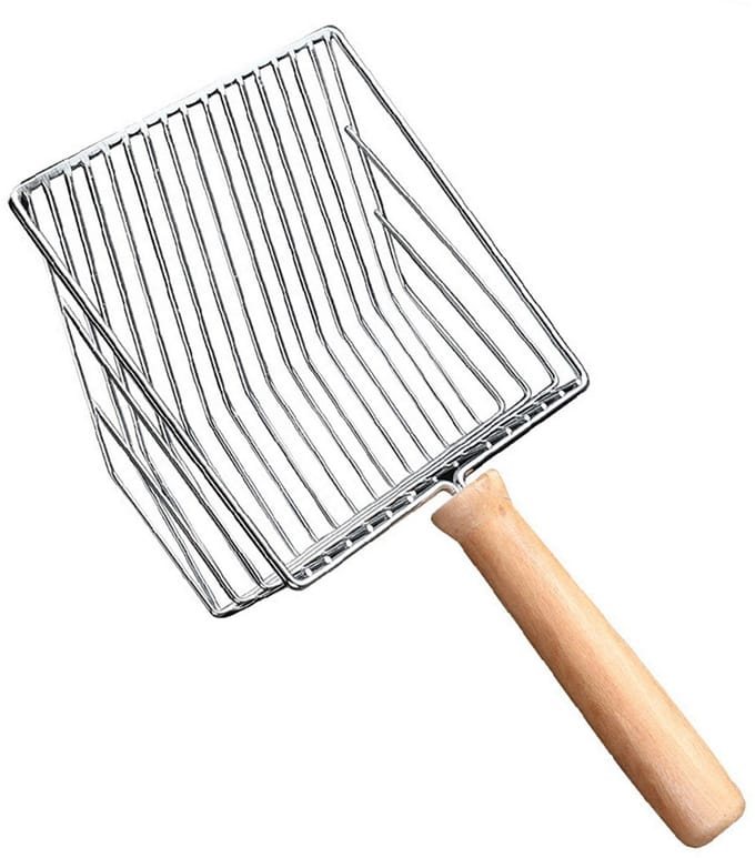 EXCITAT kattenbakschep - Metalen kattenbakschep - Houten handvat kattenbakschep - Kattenbakschep - Speciale kattenbakschep - Zilver