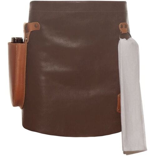(6 Stuks) KARLOWSKY Schort met Leren Voorbinder - Mokka Bruin