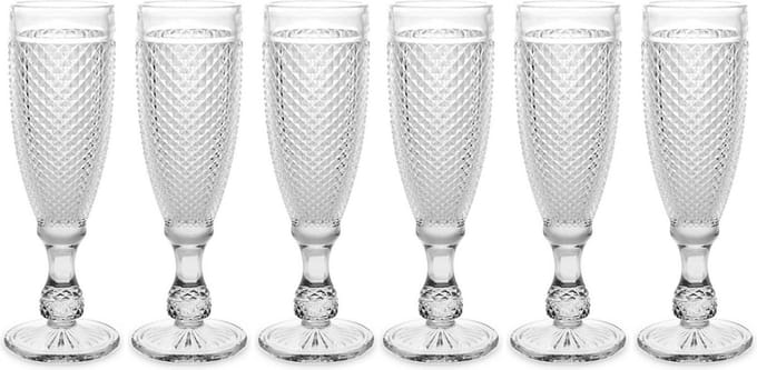 Vivalto Prosecco/champagneglazen - glas - set 12x stuks - 185 ml - Luxe Diamonds relief glas