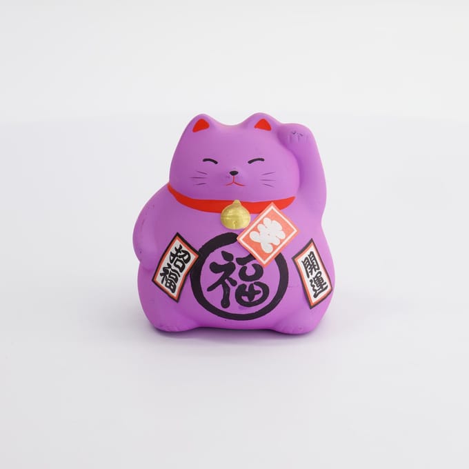 Tokyo Design Studio - Lucky Cat Beeldje - Paars - 9 cm