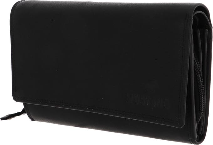 MUSTANG Leren Portemonnee Udine Wallet with Flap Black Zwart