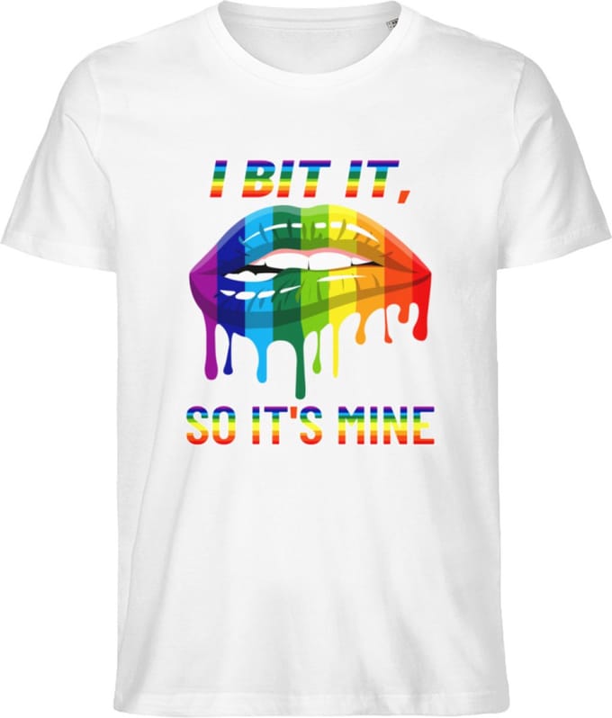 T Shirt Heren en Dames - Pride Mond - Regenboog Kleuren - Wit - M