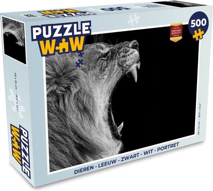 Puzzel Dieren - Leeuw - Zwart - Wit - Portret - Legpuzzel - Puzzel 500 stukjes