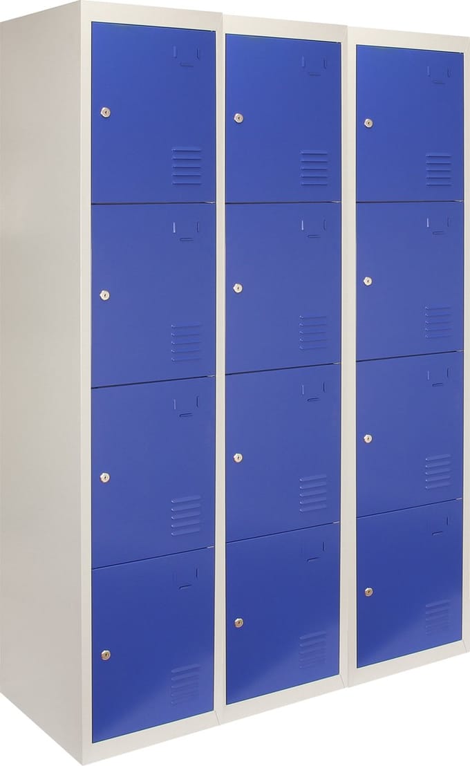 Lockerkast metaal set 3x - blauw - 4-deurs - flatpack