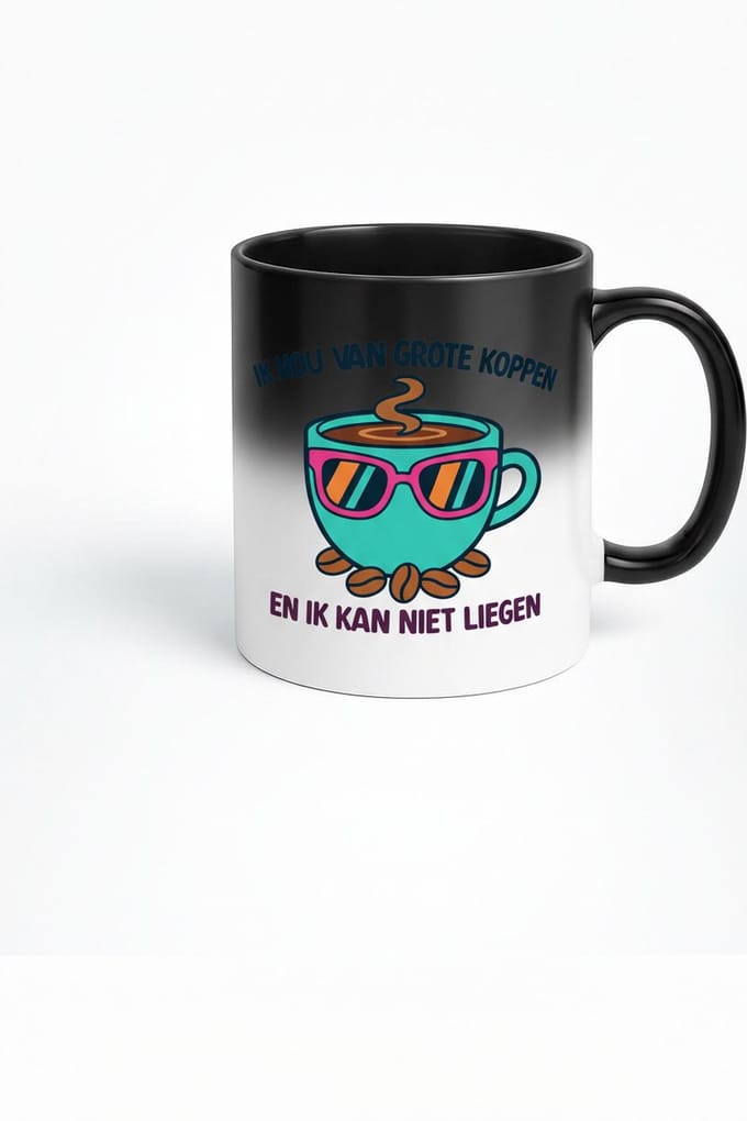 Ik Hou Van Grote Koppen Magic Mug - Zwarte Tovermok met Verborgen Design