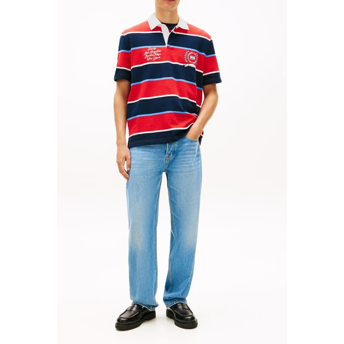 Tommy Hilfiger Tjm Relaxed Ss Stripe Polo Rapid Red Stripe Maat: S | Poloshirts Outlet | Heren | Rood