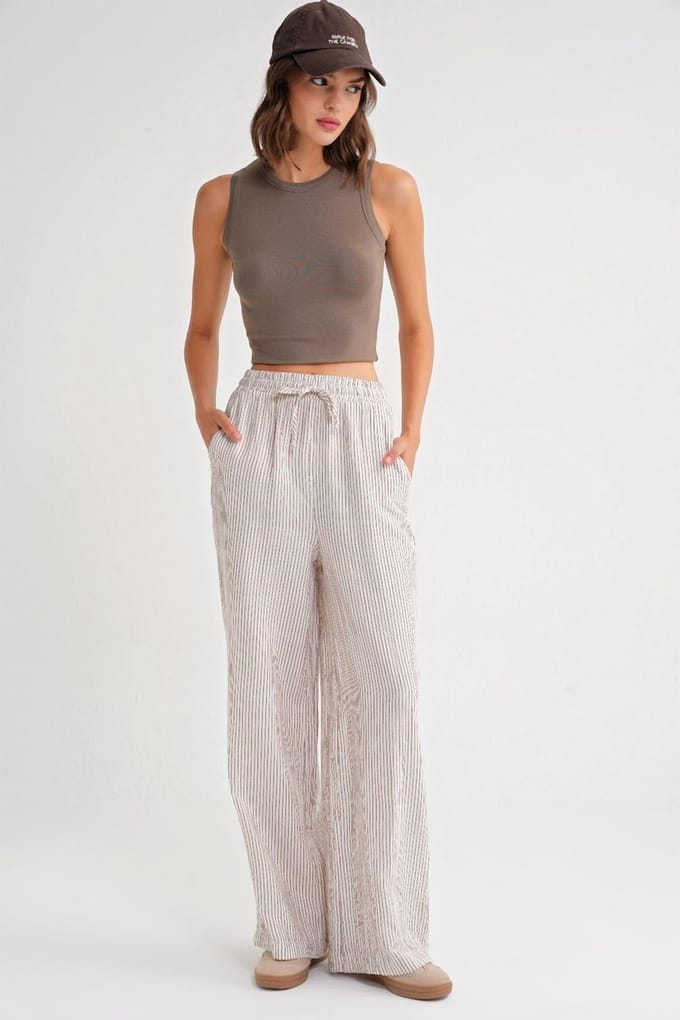 Hoge Taille Gestreepte Joggingbroek met Touwtjes