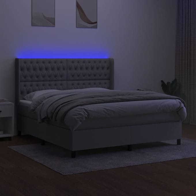vidaXL - Boxspring - met - matras - en - LED - stof - lichtgrijs - 160x200 - cm