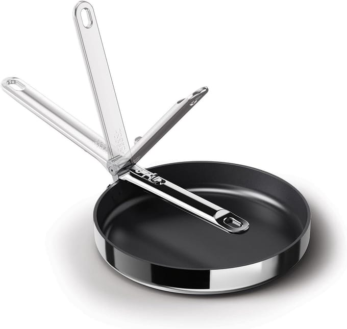 Koekenpan - Antiaanbak pan - Ruimtebesparend opbergen - Inklapbare handgreep - 24 cm - RVS