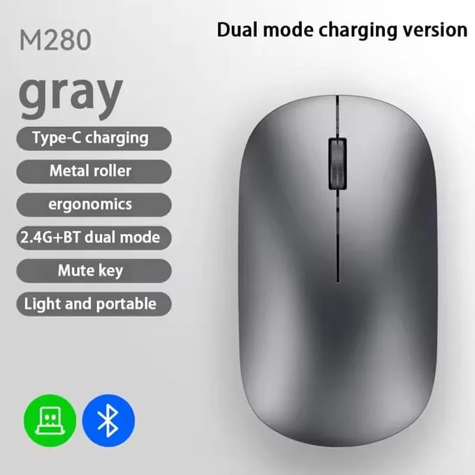 2.4G Draadloze Bluetooth Muis Dubbele Modus 1600DPI Instelbaar 2.4G Type-C Oplaadbare Muis Stille Ergonomische Draagbare Kantoor Muis