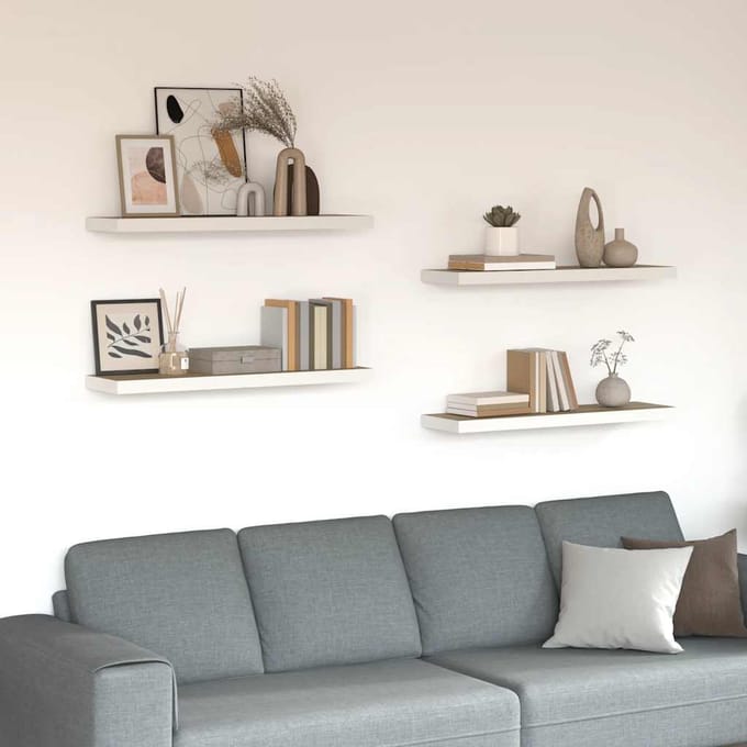 vidaXL - Wandschappen - zwevend - 4 - st - 80x23,5x3,8 - cm - MDF - eikenkleurig - wit