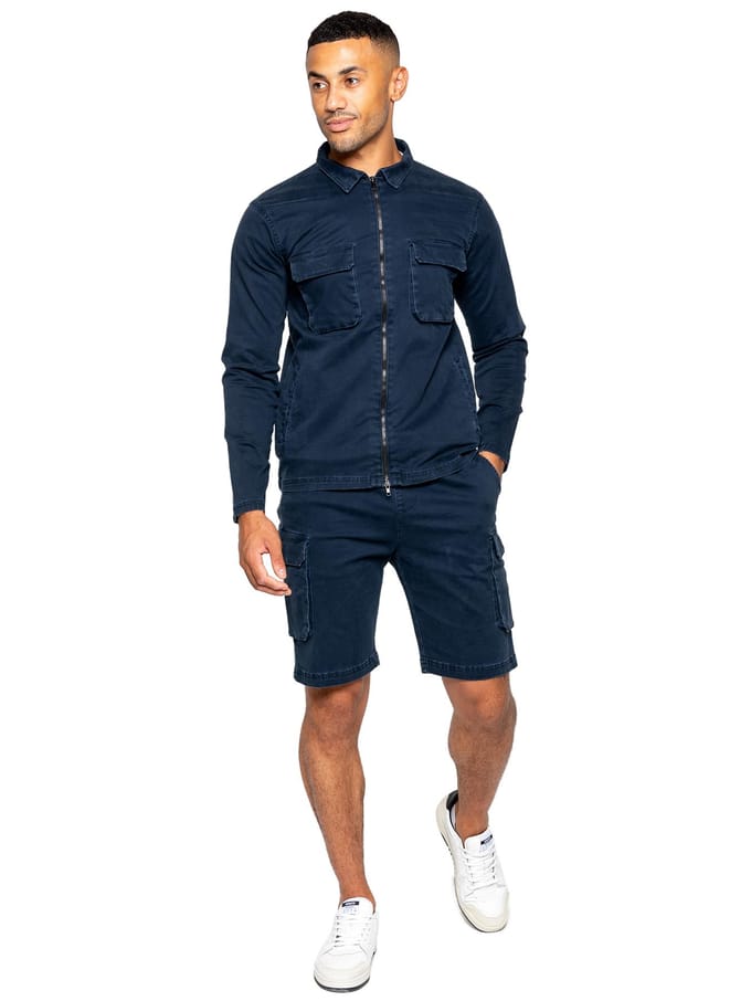 Enzo | Heren Cargo Trainingspak Met Korte Broek Set - Navy