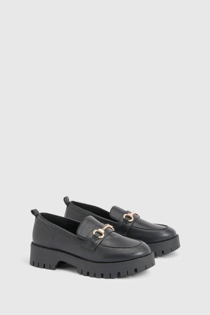 boohoo Dames Chunky T-bar Loafers | Zwart | Maat: 40