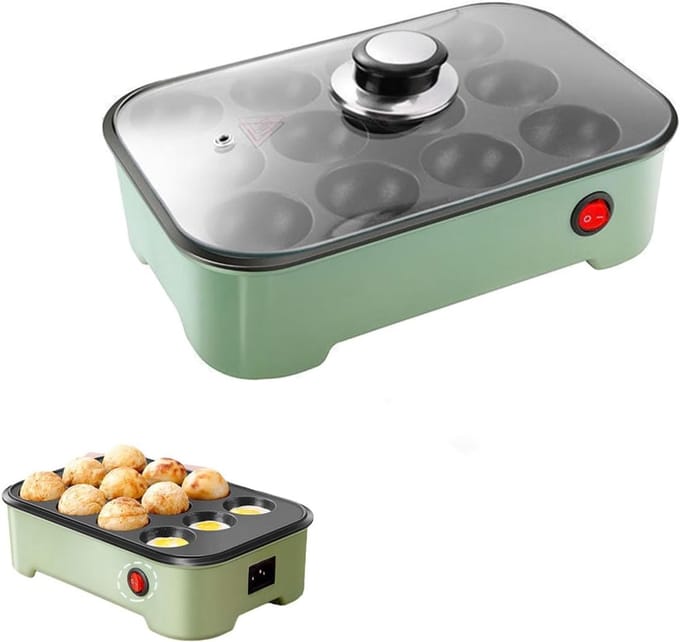 Takoyaki Maker - Pannenkoekbal Machine - Snacks Maken - Intelligente Temperatuurregeling - 12 Gaten - Groen