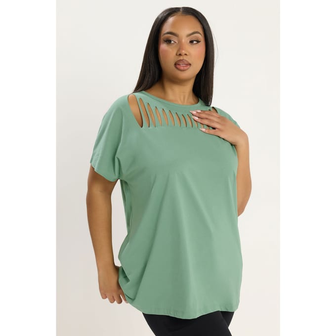 Yours Groene Top Met Schuin Detail Size 50-52