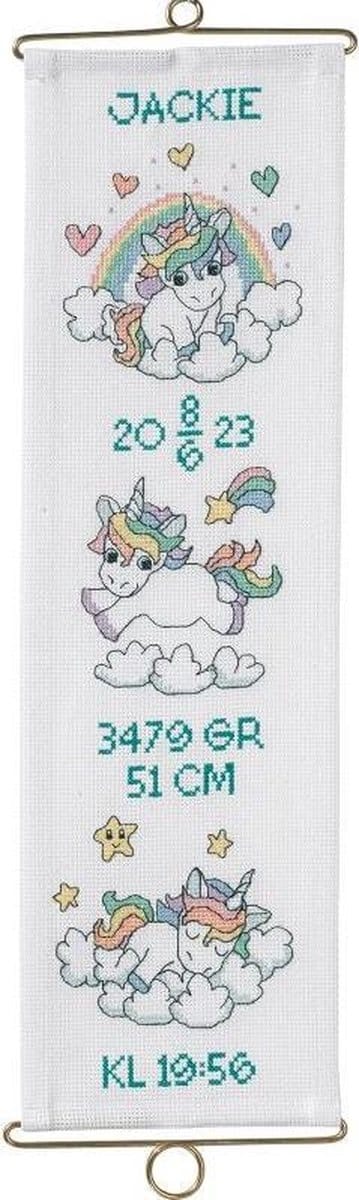 Borduurpakket Geboorte Unicorns groen - Permin