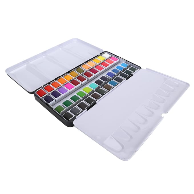Aquarelverf Draagbaar Heldere Kleur Aquarel Pigment Set Verfbenodigdheden met Doos 48 Kleuren white