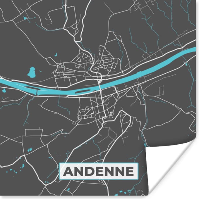 Poster Kaart – Plattegrond – Stadskaart – Andenne – België - Grijs - 75x75 cm
