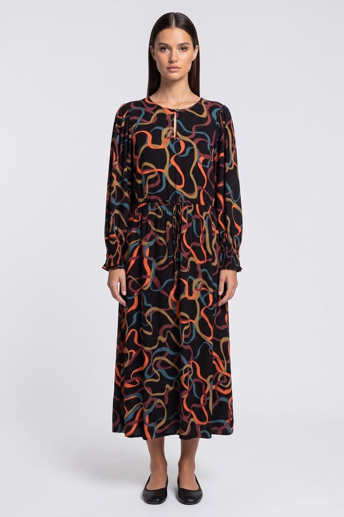 White Stuff Angie Midi Dress Black Multi Größe: 8 REGULAR | Midikleider Outlet | Damen | Schwarz