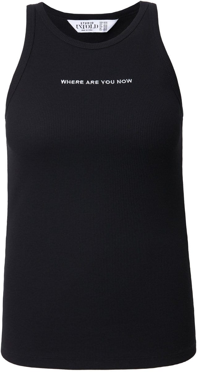 Studio Untold - Dames - Tanktop slim shape structuurjersey borduursel - Zwart - Maat 58+