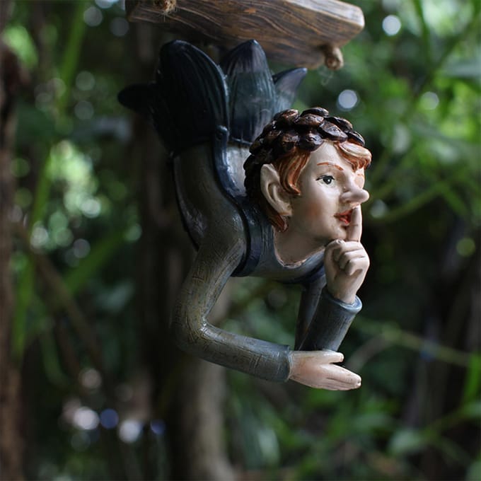 Hars Schommel Fee Beeld Boom Hangend Ornament Schommelend Beeldje Decor voor Buiten Tuin Binnenplaats black