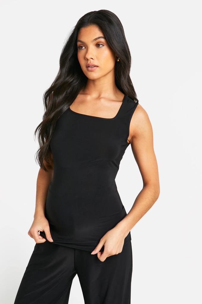 boohoo Dames Maternity Soft Touch Square Neck Vest Top | Zwart | Maat: 48