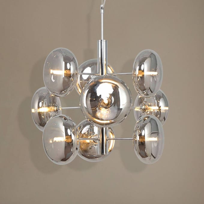 Näve Hanglamp Explosion 9-lamps, chroom/rookgrijs