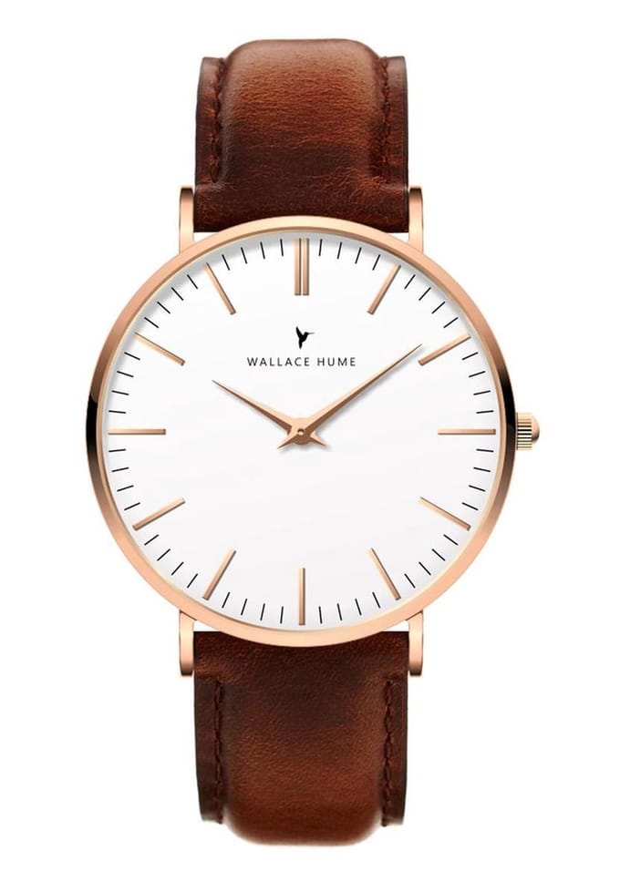 Wallace Hume Klassiek Wit Rosé Goud - Horloge - Leer - Bruin