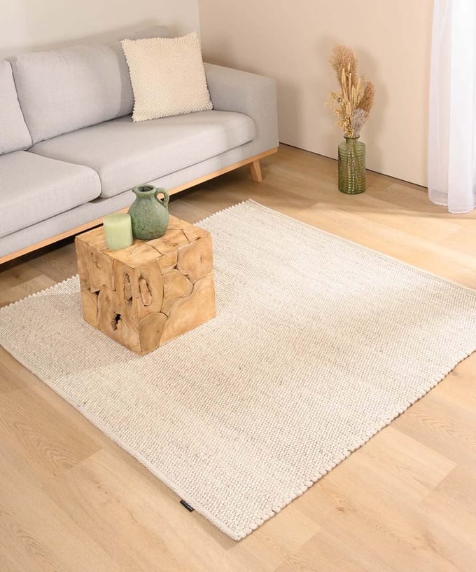 Wollen vloerkleed vierkant - Lett wit 250x250