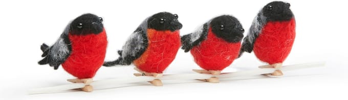 Born in Sweden - Deco Birds Vilt - Zwart/Rood - set van 4