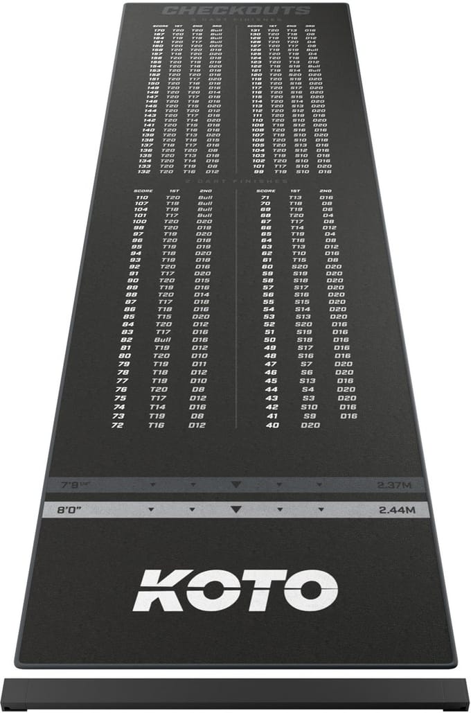 KOTO - Oche Carpet Checkout - Dartmat - Grijs 285 x 80 cm + Oche Score Indicator - Antislip