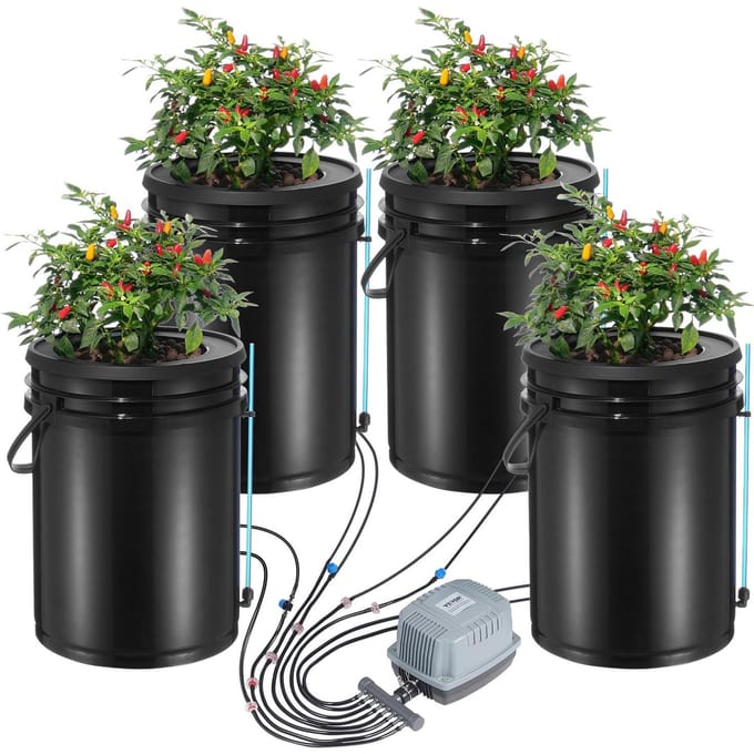 DWC Hydroponics Kweeksysteem Diepwatercultuur met Top Druppel 4 Bakken
