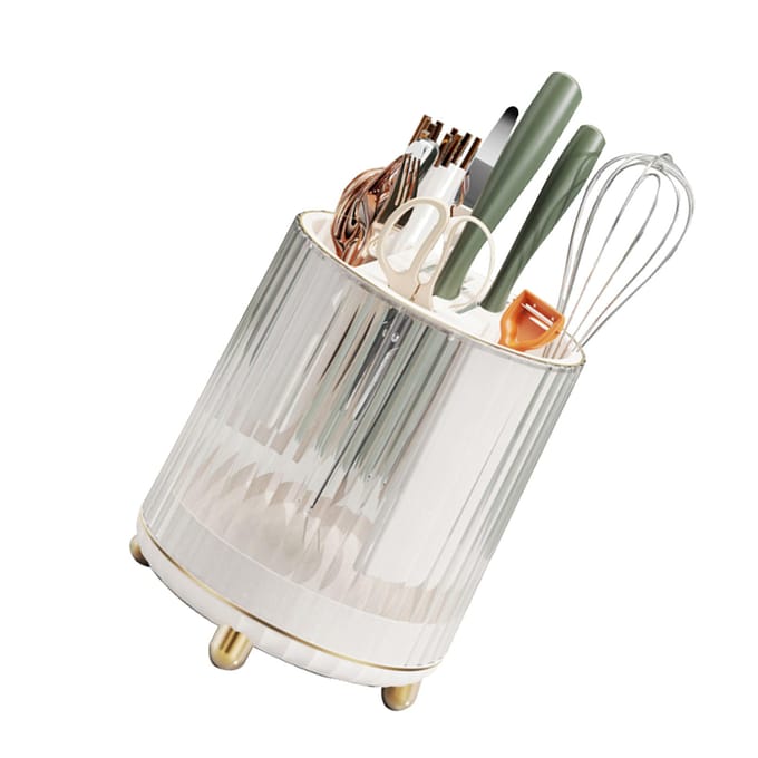 Porte-couteaux de cuisine, bloc à couteaux rotatif, avec fente pour ciseaux, multifonctionnel blanc