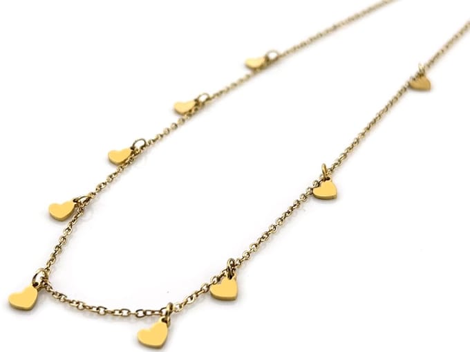 Ketting hartjes - RVS - goudkleurig - 40-45 cm – valentijn – cadeau