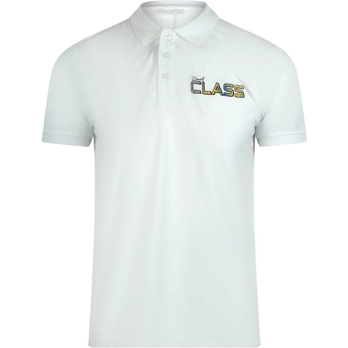 Cavalli Class Levendige Bloemenlogo Off White Poloshirt