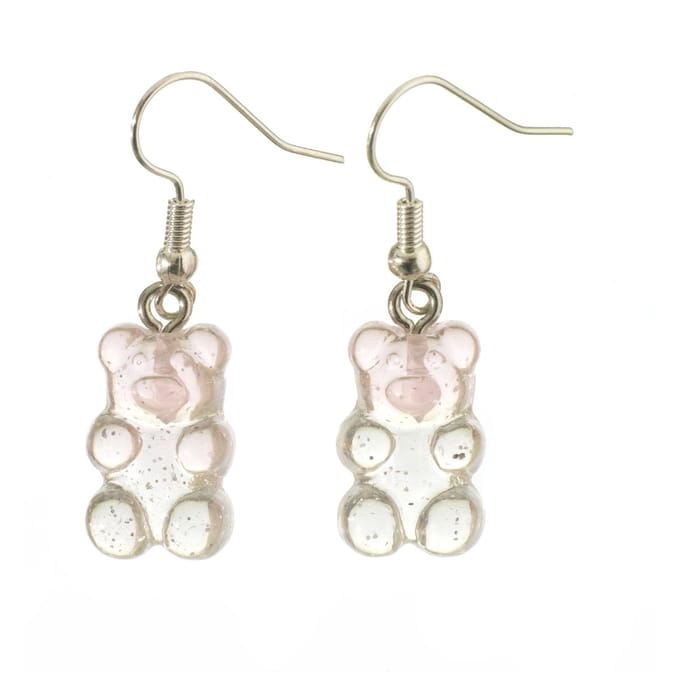 oorbellen gummybear zilver wit roze rvs