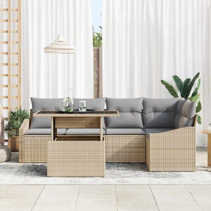 vidaXL - Tuinbank - Set - 6 - st - Beige - en - Lichtgrijs - 55 - x - 55 - x - 37 - cm