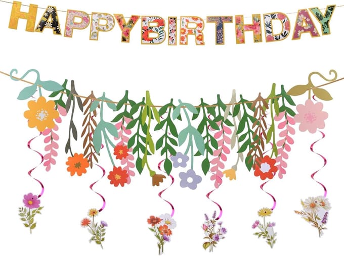 Bloemen Banner - Verjaardag Slinger - Feest Versieren - Dubbelzijdig Bloemendesign - 1 Set - Multicolor