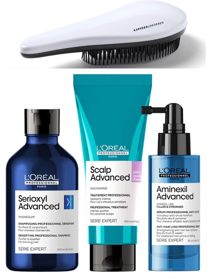 L'Oréal Professionnel - Serioxyl Advanced Set - Shampoo + Conditioner + Aminexil Spray + KG Ontwarborstel - Anti Haaruitval - Serie Expert Kit