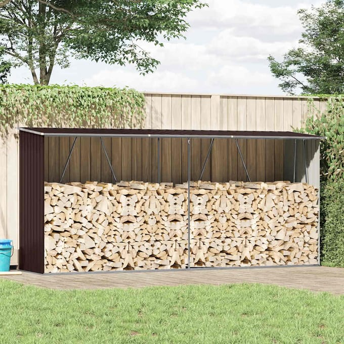vidaXL - Haardhoutschuur - 330x84x152 - cm - gegalvaniseerd - staal - bruin