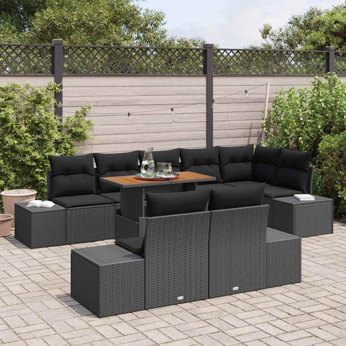 vidaXL - Tuinbank - Set - 9 - st - Zwart - poly - rattan