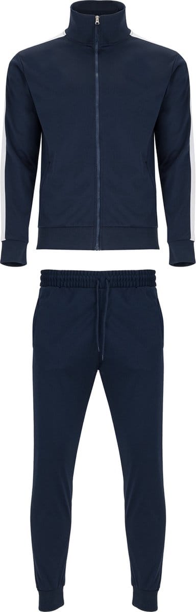 Donkerblauw trainingspak met witte streep model Creta merk Roly maat S