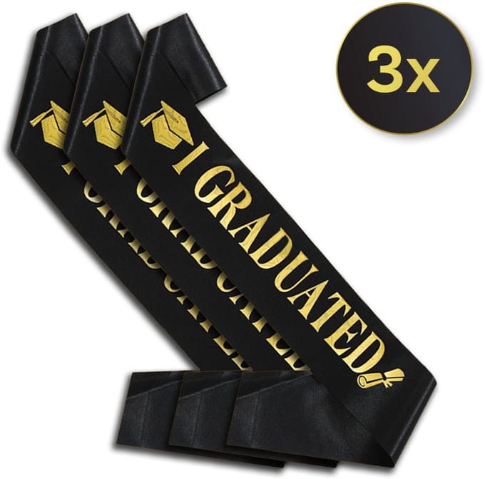 LUQ - Graduation Sjerp – Zwart met Gouden Tekst - 3 Stuks – Accessoire Geslaagd, Afstuderen & Graduation
