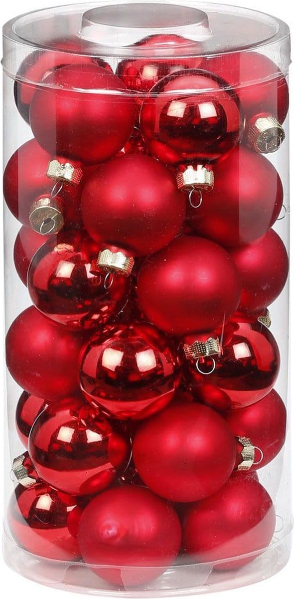 Inge Christmas Kerstballen - klein formaat - 30x st - rood - D4 cm - glas - glans en mat