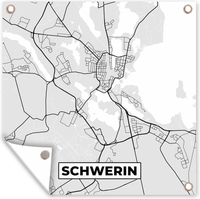 Tuindoek Schwerin- Kaart - Stadskaart - Plattegrond - Duitsland - 100x100 cm