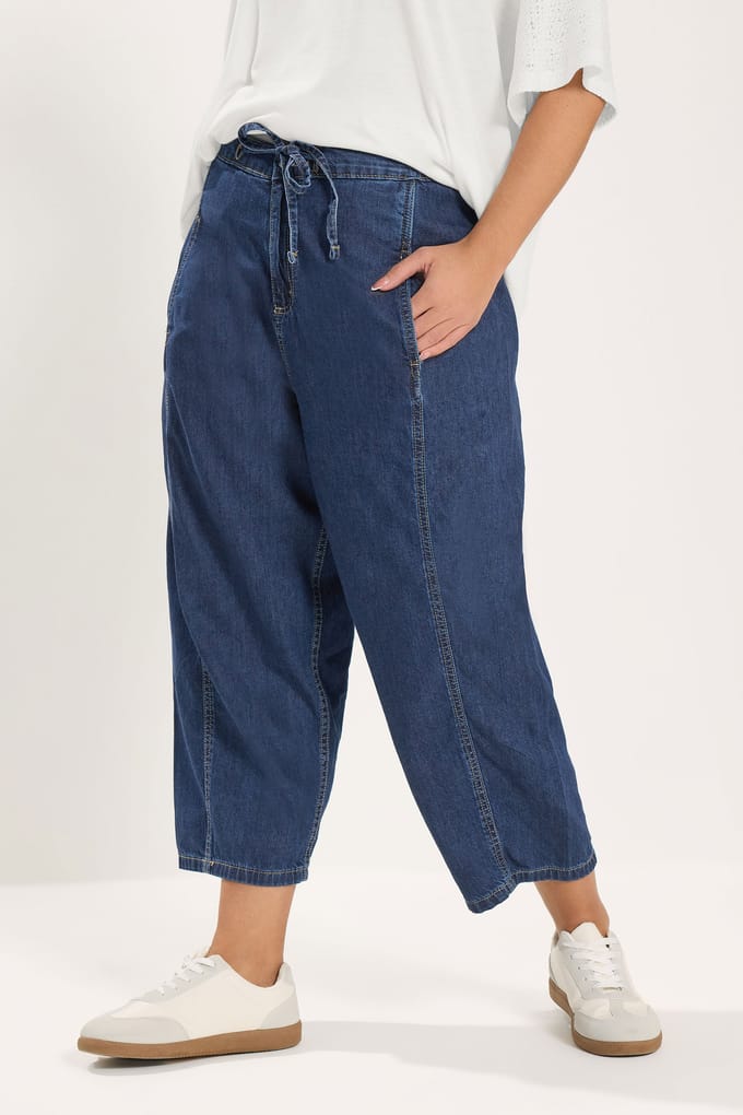 Yours Middenblauwe Cropped Barrel Jeans Size 52