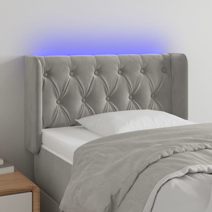 vidaXL - Hoofdbord - LED - 83x16x78/88 - cm - fluweel - lichtgrijs