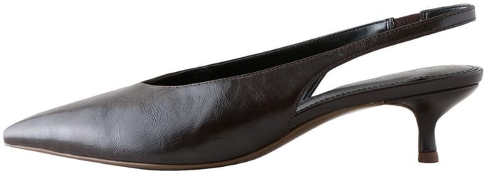 Next - Dames - Pumps met puntige neus, lage kittenhak, hielbandje en extra brede pasvorm - Bruin