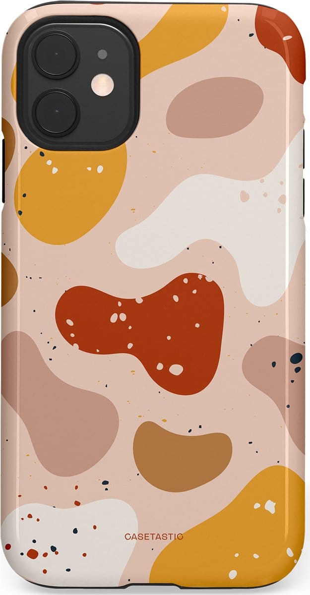 Casetastic hoesje geschikt voor Apple iPhone 11 - Dubbellaagse bescherming - Terrazzoque - Fashion Case - Zand Perzik Okergeel Lichtgrijs