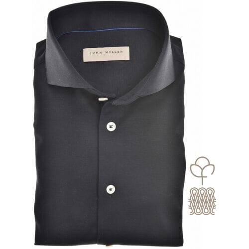 John Miller Overhemd Plain Color Cotton Tricot Zwart / male
